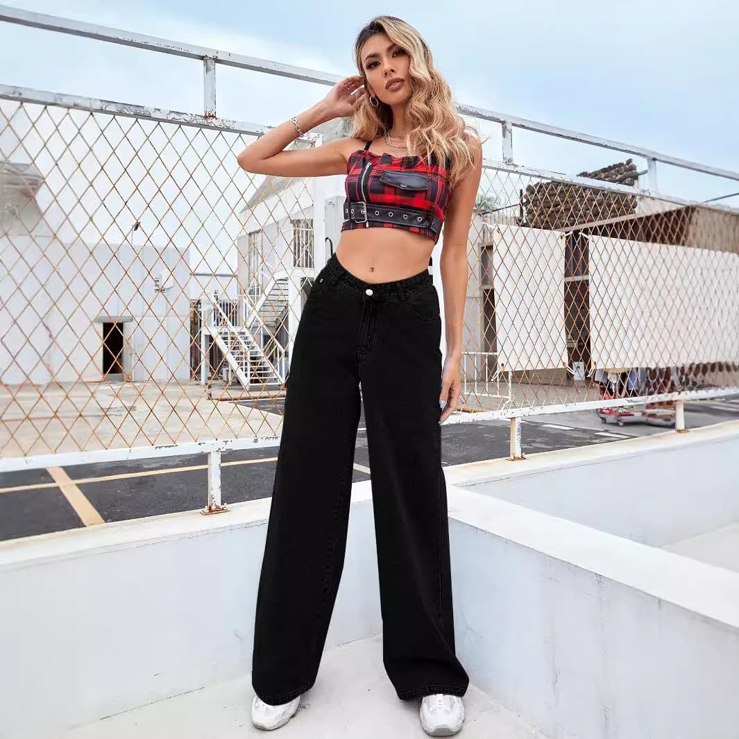 Women's Clothing high waist women's jeans light color washed loose wide leg straight pants