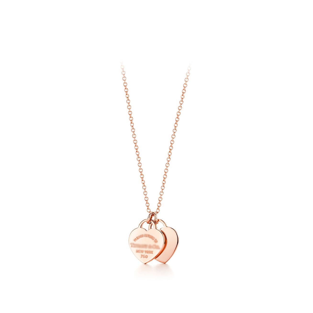 Pendentif double cœur classique de la marque T pour femme, collier en émail rouge, vert et rose, léger et simple.