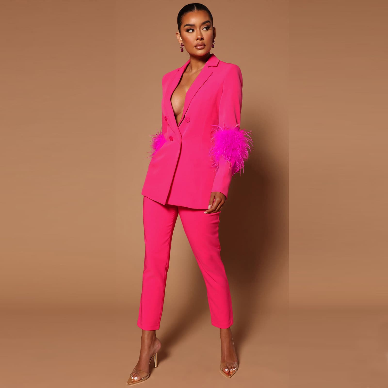 Women's suit Fashion autumn feather straight jacket