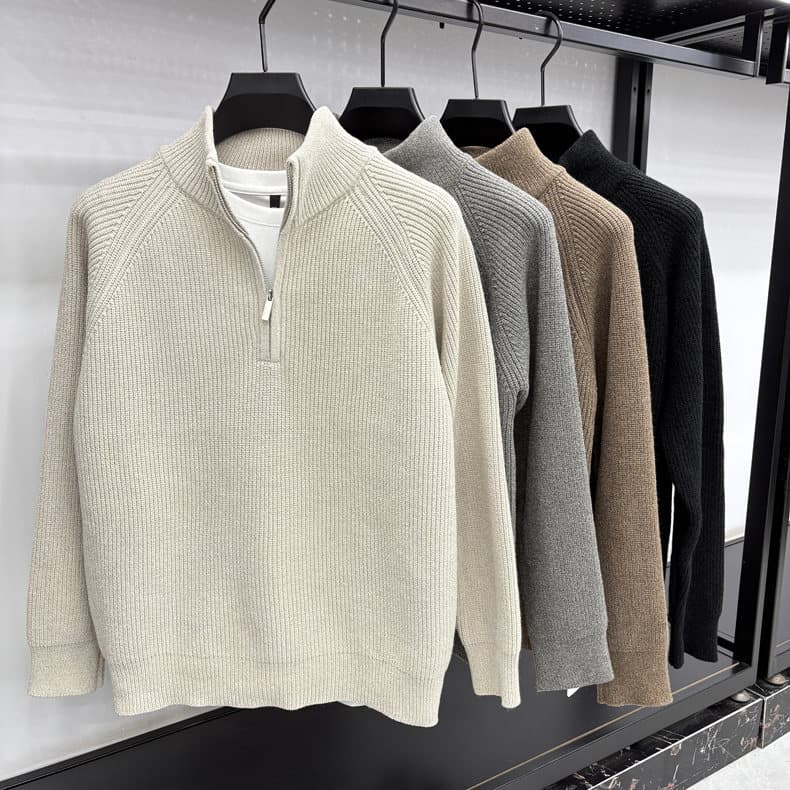 Men's Retro Chunky Knit Sweater – Half-Zip Pullover With Non-Pilling Fabric For Winter & Fall