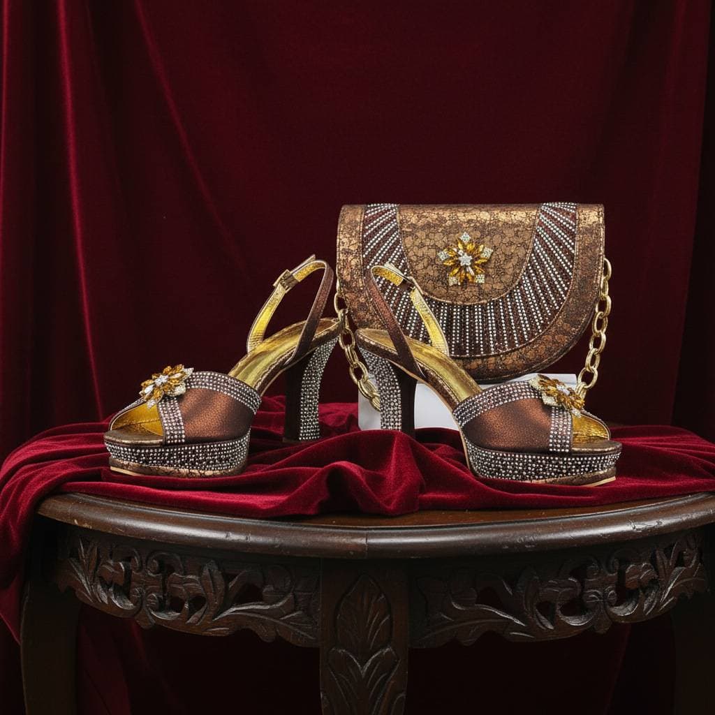 Retro Patterned High Heels Open Toe Women's Sandals Full Diamond Heel Half Moon Middle East Cross-Border Shoe Set