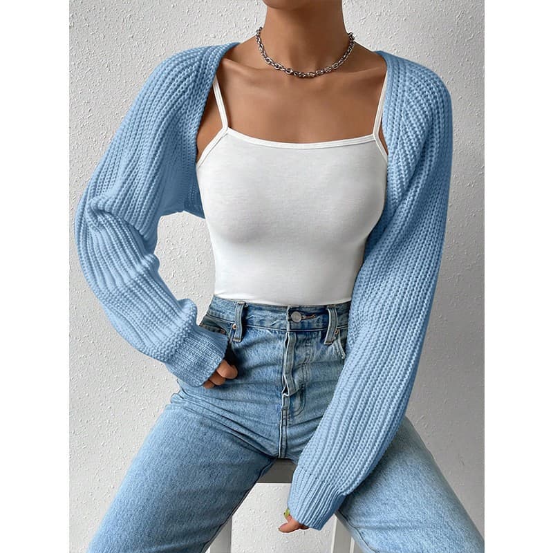 Women's Ribbed Shawl Sweater Jacket Solid Color Knitted Cardigan Simple Versatile European American Style Hot Sale