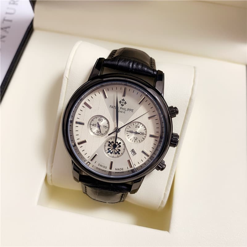 Montre de mode Patek Philippe pour homme, mouvement à quartz, bracelet en cuir, date d'affaires
