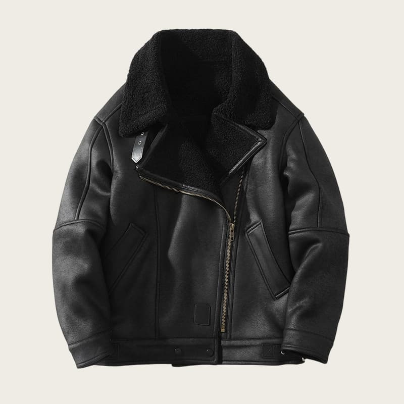 Men's Faux Leather Biker Jacket – Fleece Lined Winter Coat With Asymmetric Zipper (Sizes M-5XL, Black)​