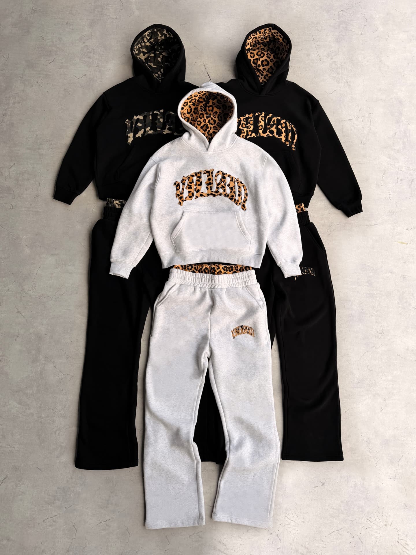 Streetwear Hoodie & Pants Set - Stylish Leopard Print & Letter Embroidery - Unisex Casual Outfit (Grey/Black, S-xl)​