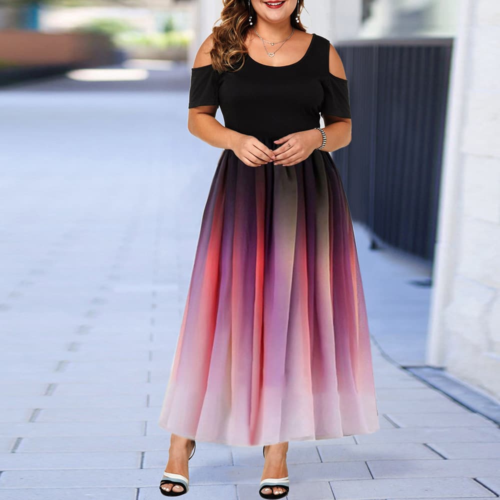 Women's party dress skirt slim sexy gradient color off-shoulder plus size women's dress long skirt