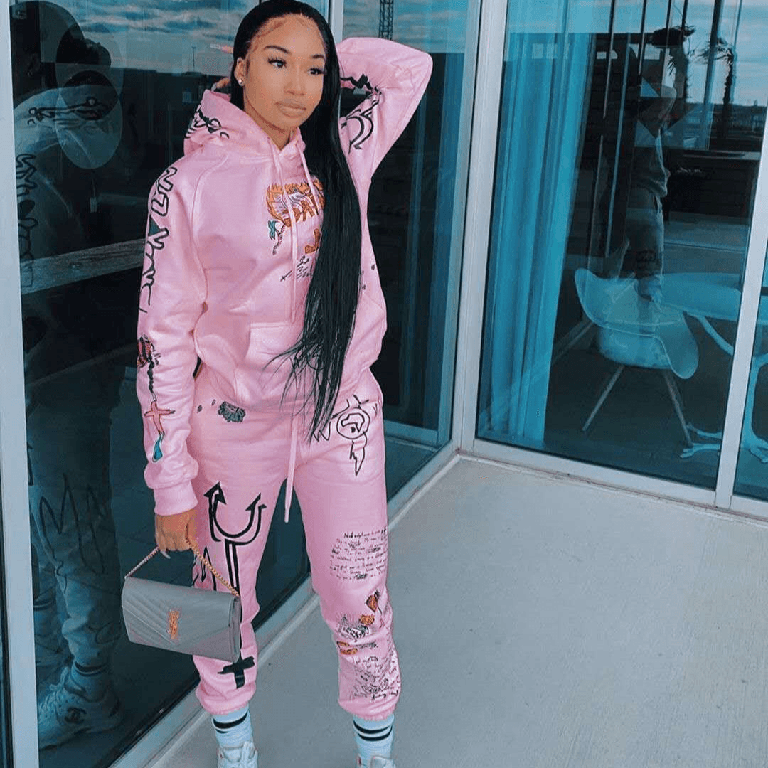 Women's Fashion Casual Print Women's Two-piece Sweatshirt Suit