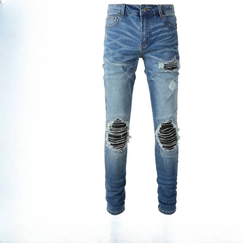 Men's Clothing men's pleated jeans high street fashion brand spot elastic hole skinny jeans men