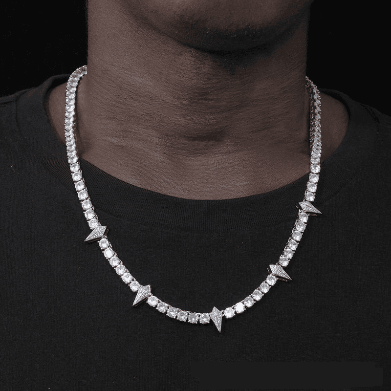 Black Panther 5mm Tennis Chain Spiked Spike Pendant Hip Hop Necklace Jewelry Men's Tennis
