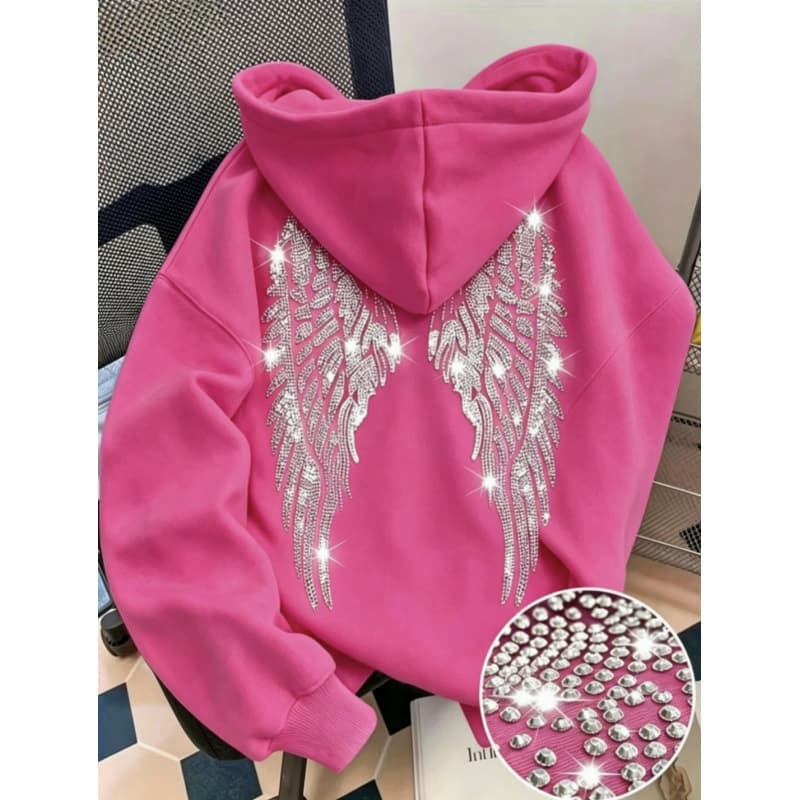 Sweat à capuche à manches longues avec ailes en strass pour hommes et femmes