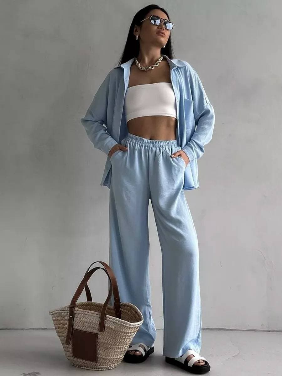 Women's Clothing New Women's Cotton And Linen Fashion Casual Large Size Short Sleeved Suit Wide Leg Pants Two Piece Suit