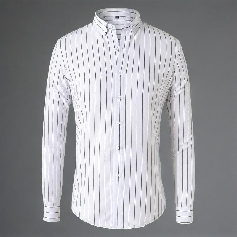 Men's Slim Fit Striped Long Sleeve Casual Shirt - Breathable & Wrinkle-Free Polyester For Everyday Wear