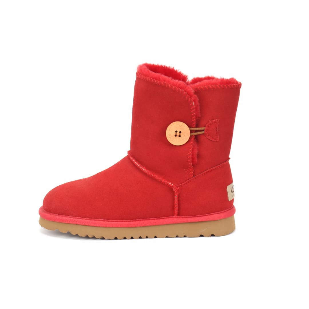 Bottes de neige pour femmes avec boucles en bois, en cuir véritable, polyvalentes, chaussures d'écolière, bottes épaisses doublées de fourrure.