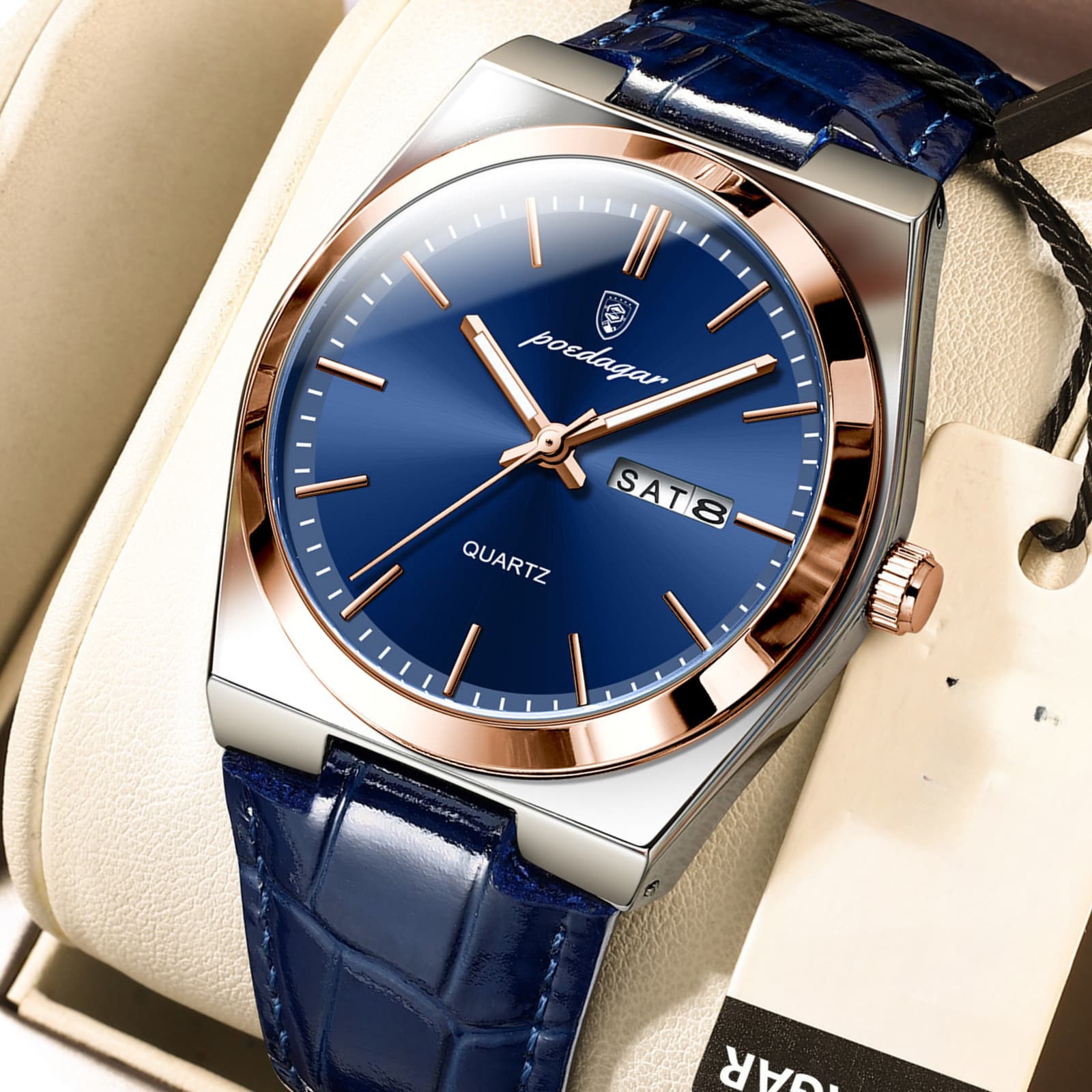 Man Luminous Date Week Wristwatch Quartz Clock Watch for Men Military Leather Waterproof Men's Watches Gifts