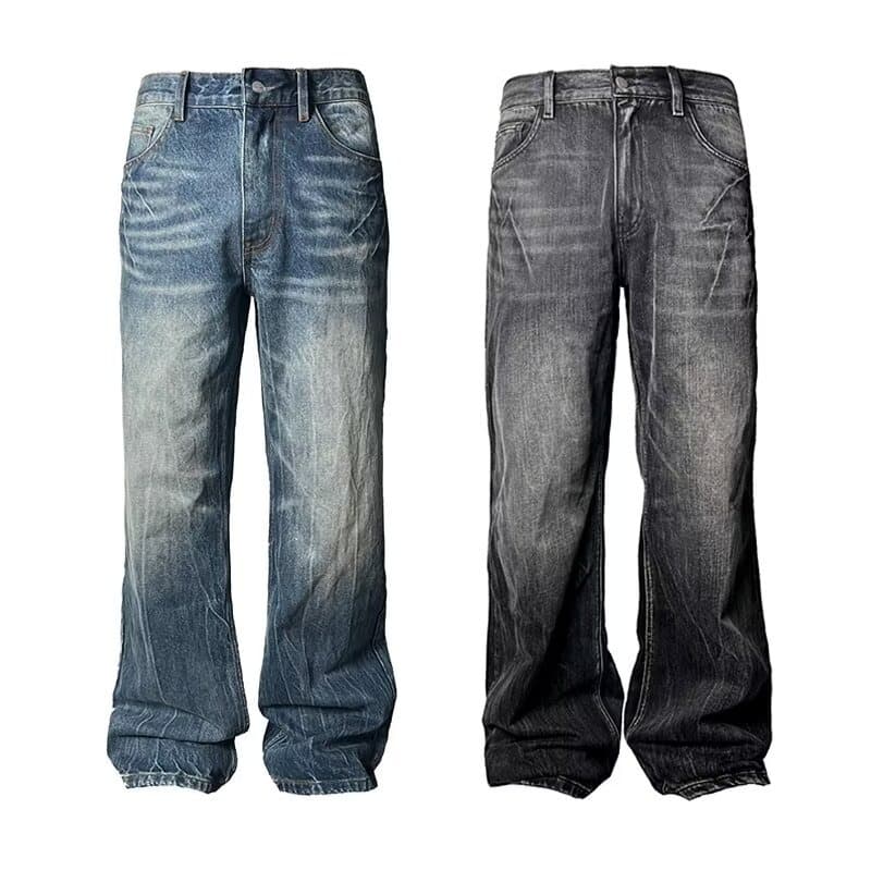 Lightning Pattern Washed Straight Bootcut Jeans Men's Design Slim Pants