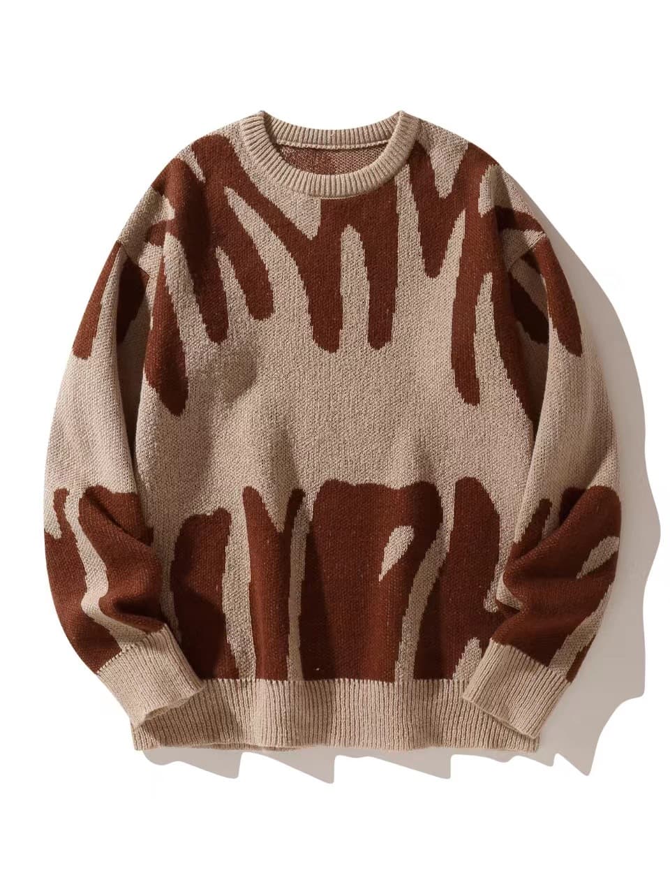 Pull jacquard élégant pour homme - Coupe ample, col rond, manches longues, pour adolescents et adultes (noir/blanc, gris/noir, crème/marron, bleu/