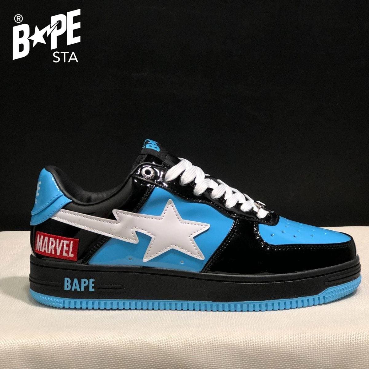 A BATHING-APE Classic Marvel-Lacquer Leather Splicing Fashion Board Shoes Air Force No.1 Board Shoes Unisex