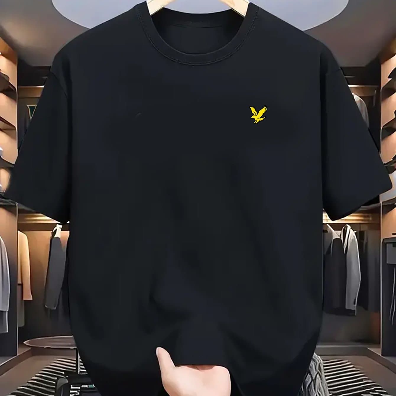 T-shirt d'été pour homme, 100 % coton pur, manches courtes, imprimé aigle, coupe ajustée et polyvalente.