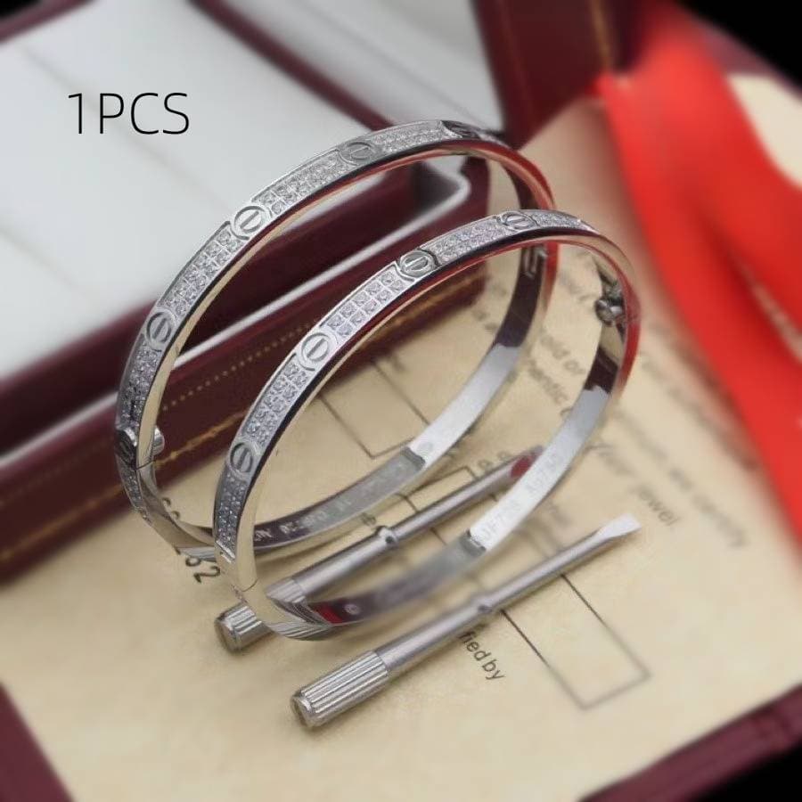 Bracelet en titane et acier brillant avec étoile du ciel, deux rangées de diamants, trois rangées de diamants, avec micro incrustation de diamants