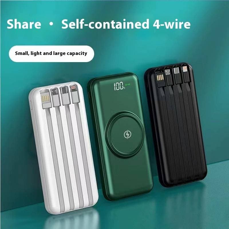 Ultra-Slim Wireless Power Bank - 10000mAh/20000mAh With Built-in 4 Cables & Fast Charging