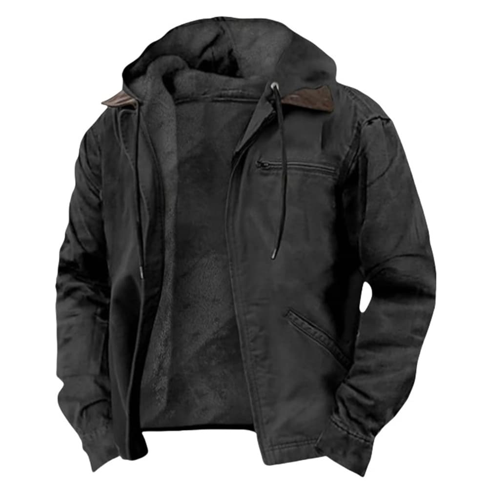 2026 European-USA Style Fashion Keep Warm Outerwear Men Long Sleeve Casual Loose Vintage Thicken Zipper Hooded Jacket