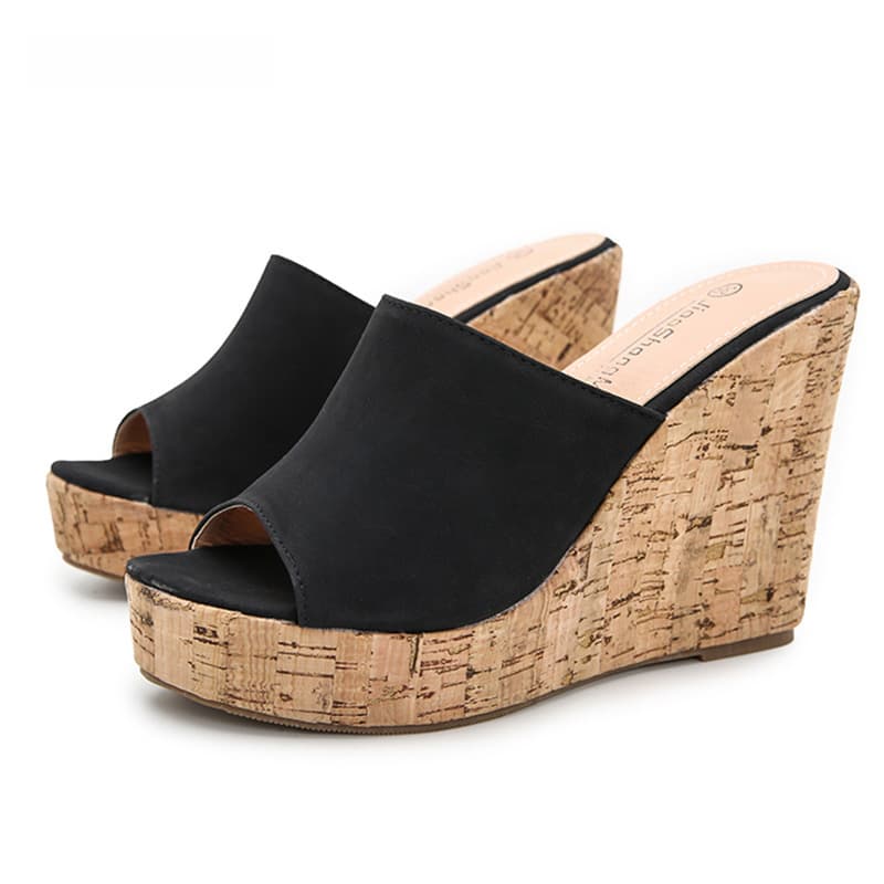 Women's Platform Peep-Toe Sandals - Wide Width Comfortable Casual Slides For Women