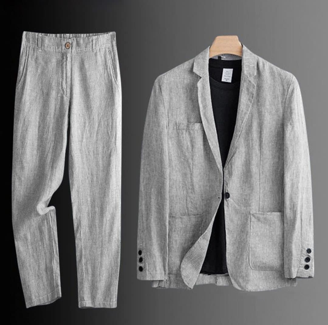 Men's Clothing Summer Linen Suit Slim Fit Thin Cotton And Linen Casual Loose Jacket Sun Proof Two Piece Suit