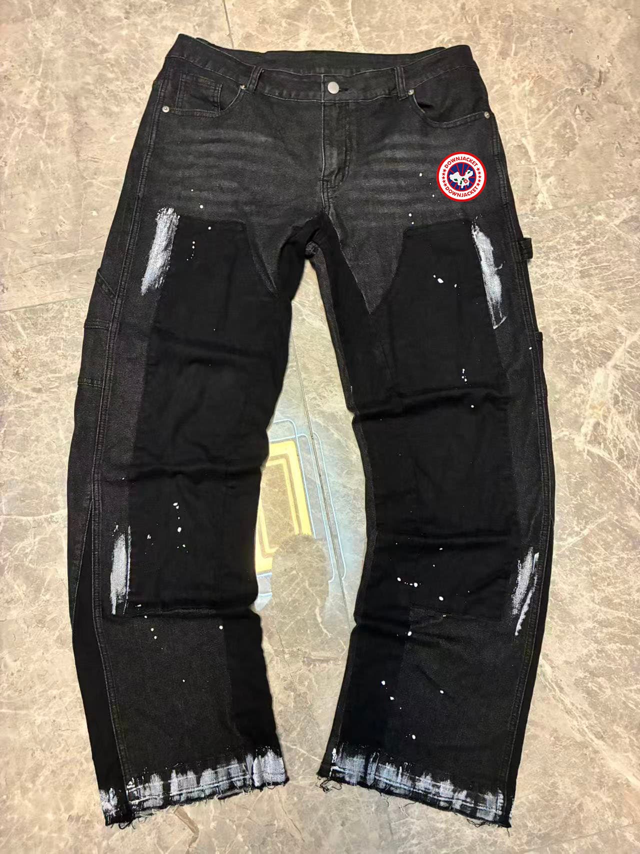 Pantalon en denim patchwork pour homme - Jean évasé stretch, style vêtement de travail vintage