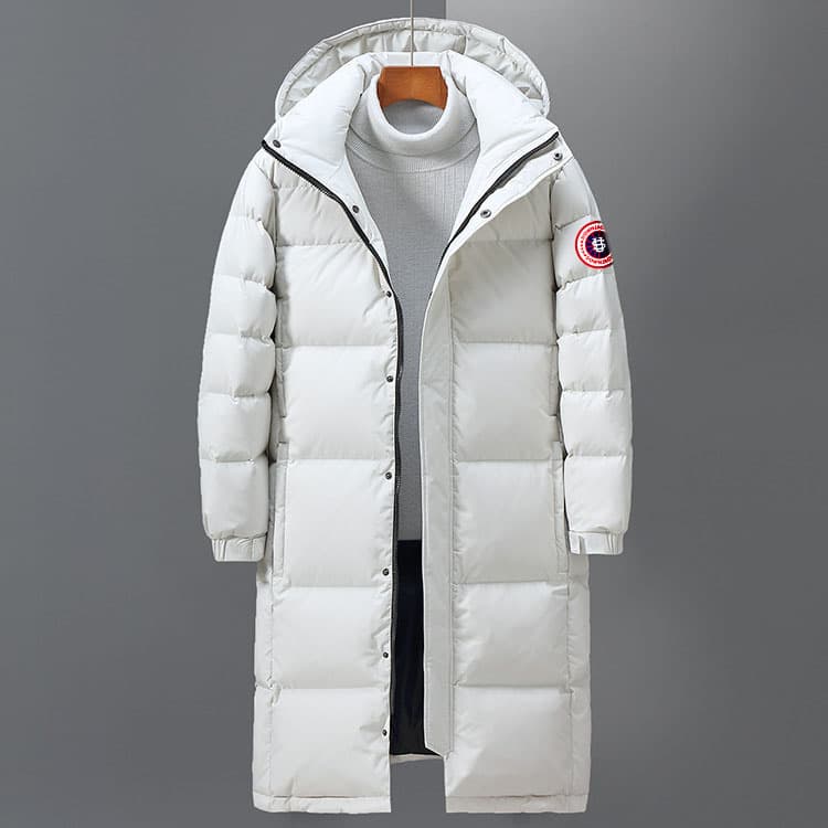 Men's Long US Map Puffer Coat - Knee-Length Winter Jacket With Hood, Streetwear Style