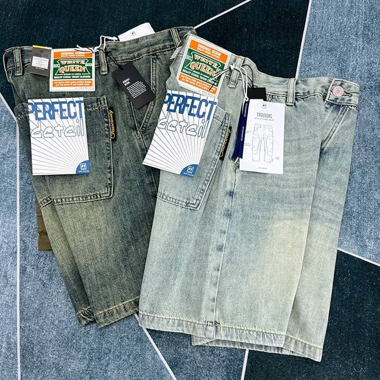 Men's Clothing Street Hip Hop Jeans Washed Edge Design Wide Leg Shorts Ripped Loose Shorts Trend