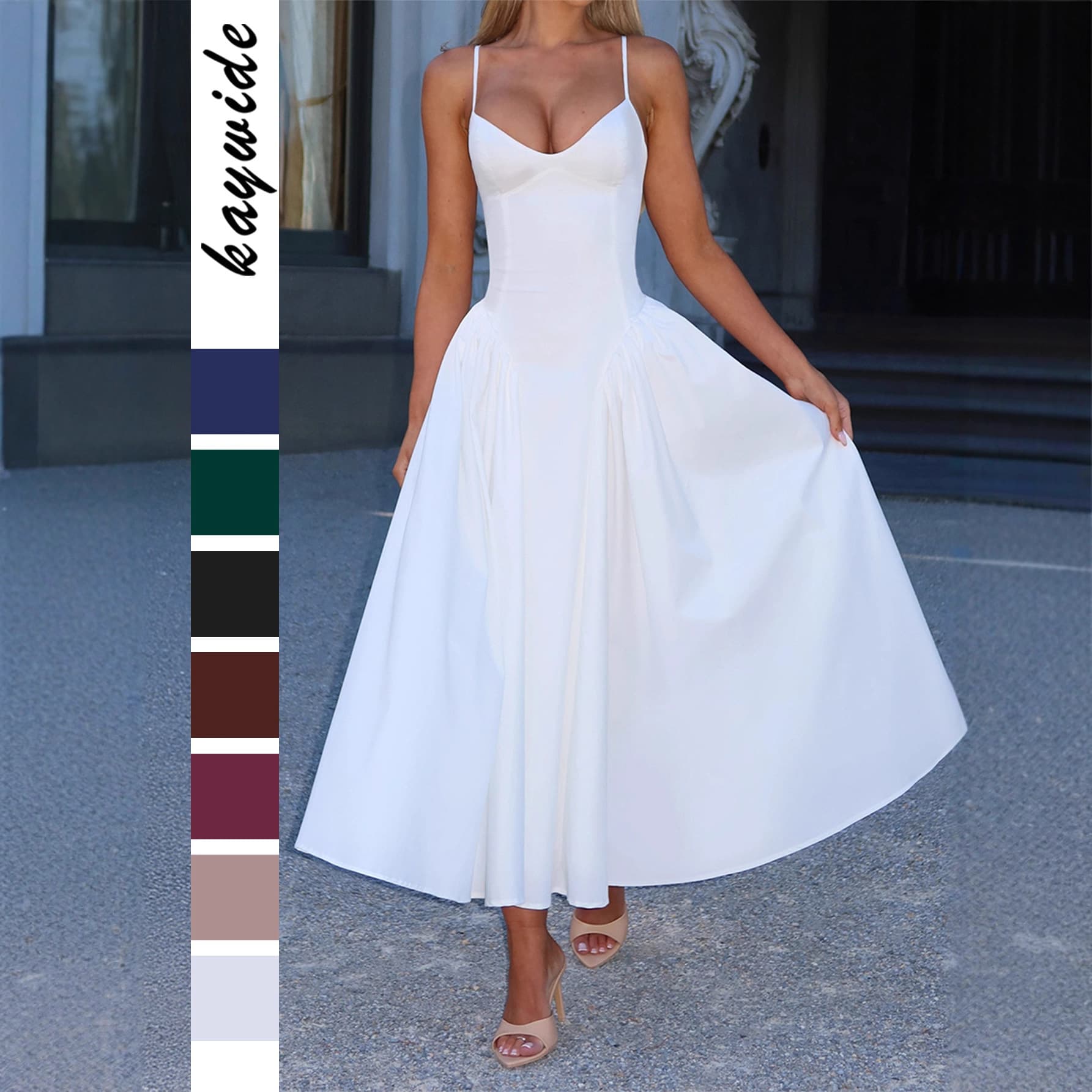 Diyun European And American Elegant High-end Strap Solid Color Long Dress Women's Clothing 2026 Autumn/Winter