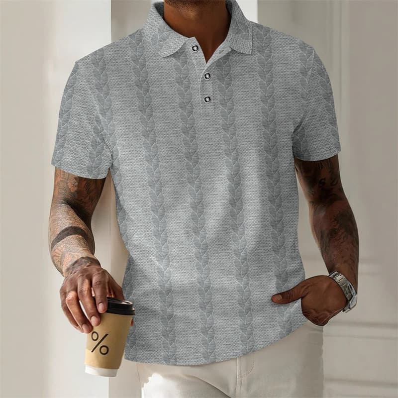 Polo d'été pour homme, t-shirt simple, couleur unie, boutonné, jacquard, manches courtes