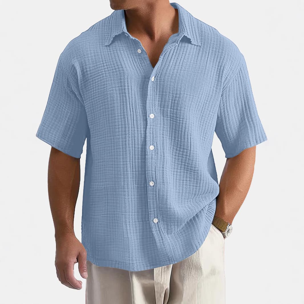 Men's Clothing Men's Lapel Casual Cotton Short Sleeved Shirt Men's Wear