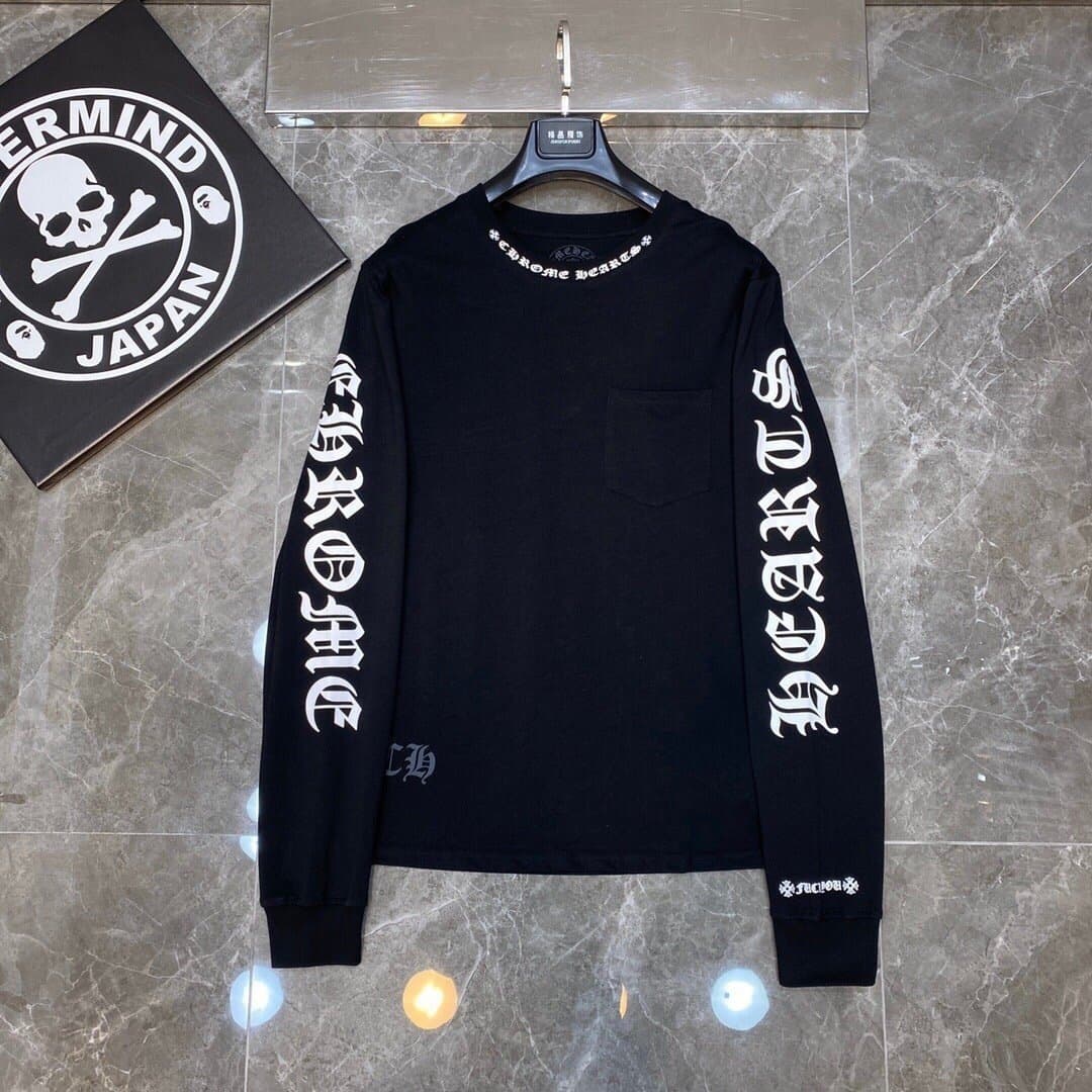 T-shirt à manches longues Chrome Hearts style fer à cheval – Coton premium, imprimé croix gothique, t-shirt streetwear graphique unisexe multico