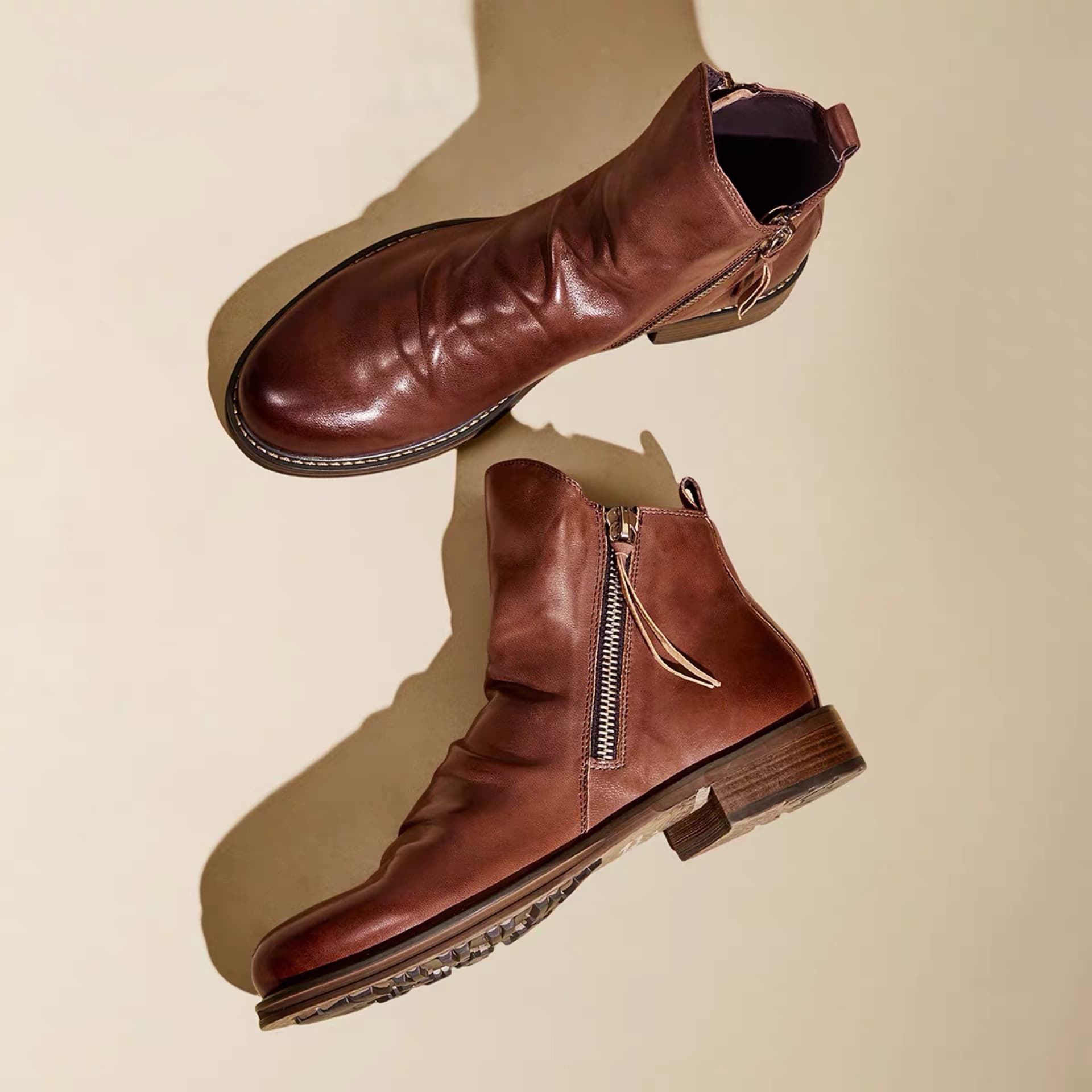 Men's boots with double side zipper non-slip soles Men's boots with fringe boots Men's leather boots