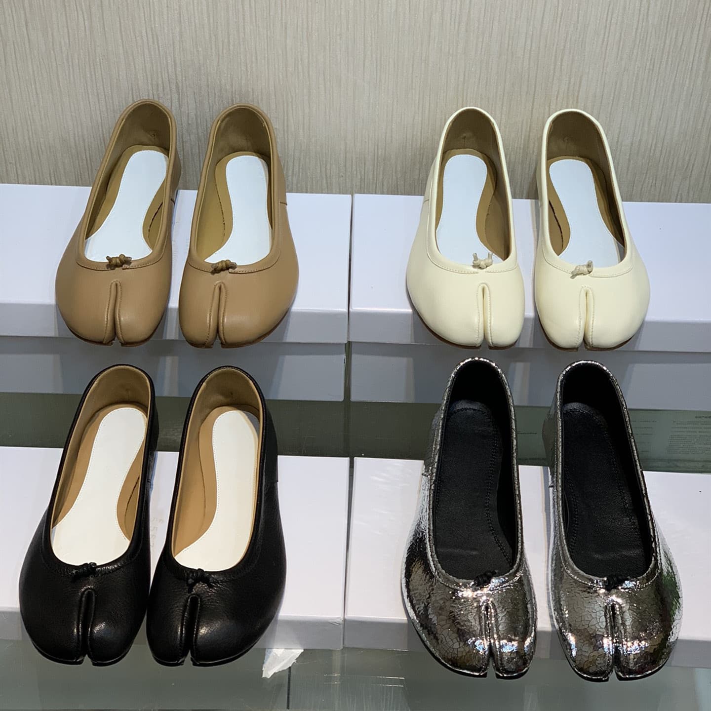 Big Hit! Original Factory Supply Channel Goods! European And American Genuine Leather Ninja Toe Silver Crack Ballet Pig