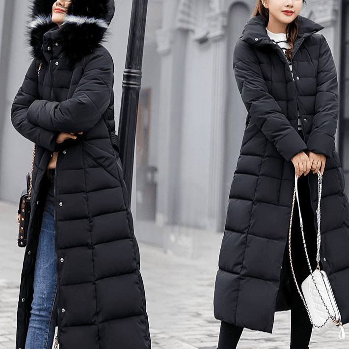 Women's cotton-padded jacket plus long over knee slim cotton-padded jacket color fur collar Warm jacket cotton-padded jacket