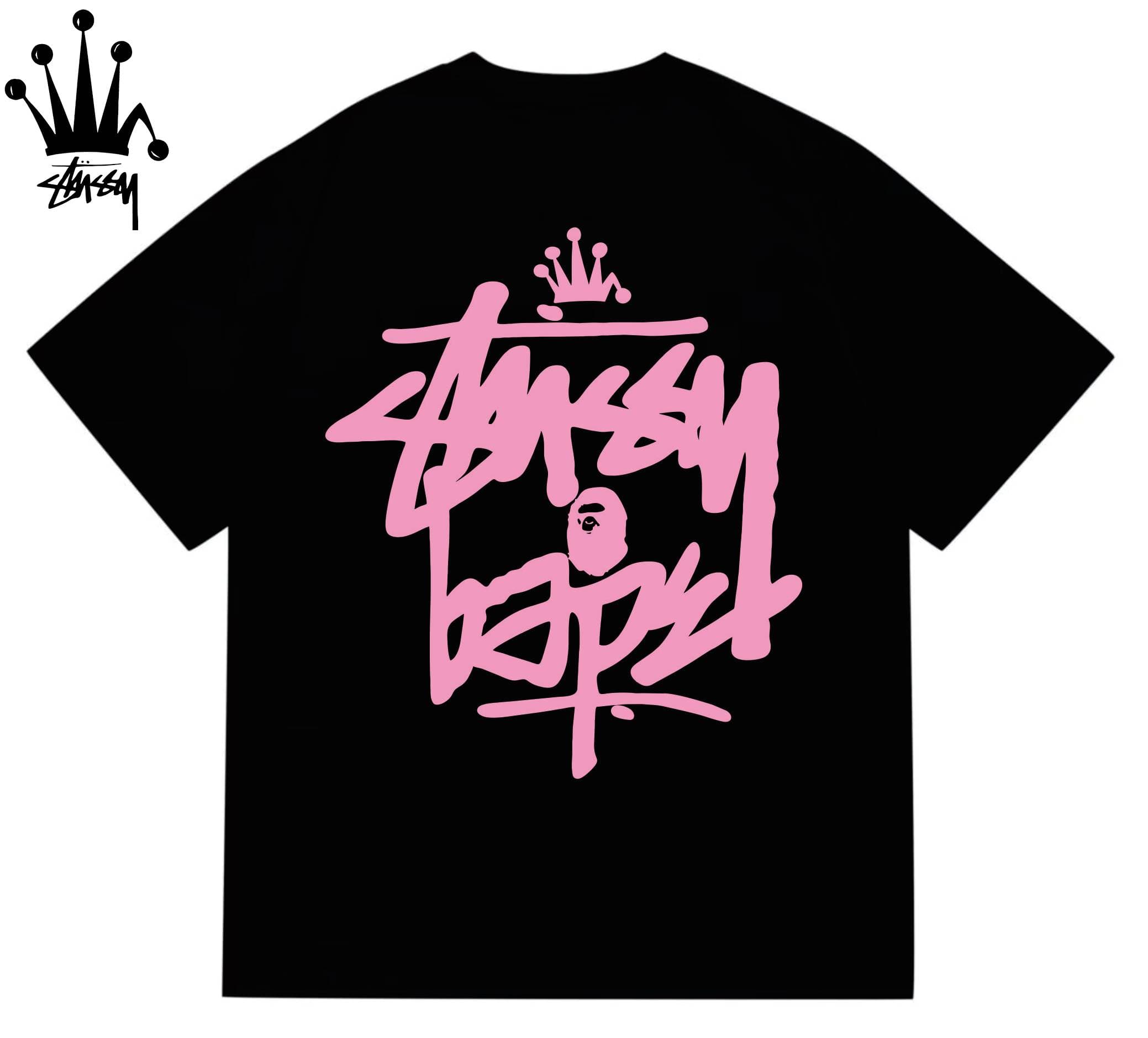 Stussy&Ape Co Branded Crown Logo Letter Ape Pattern Printed Cotton Short Sleeved T-shirt For Men And Women