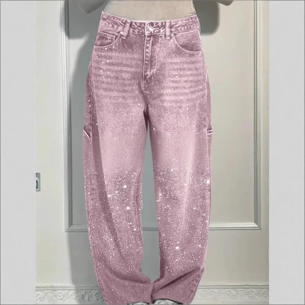 ​​Loose Fit Rhinestone Harem Jeans For Women – Lightweight Polyester Casual Pants, High Waist & Comfortable (Multi-Color, XS-4XL)​​