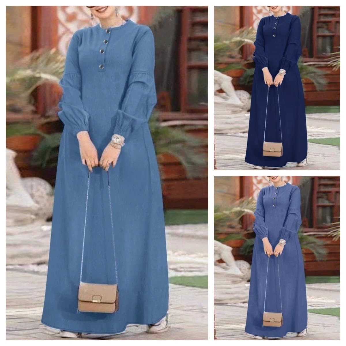Women's Clothing New Muslim Middle Eastern Style Casual Loose Solid Color Elegant Long Sleeved Ladies Denim Long Skirt