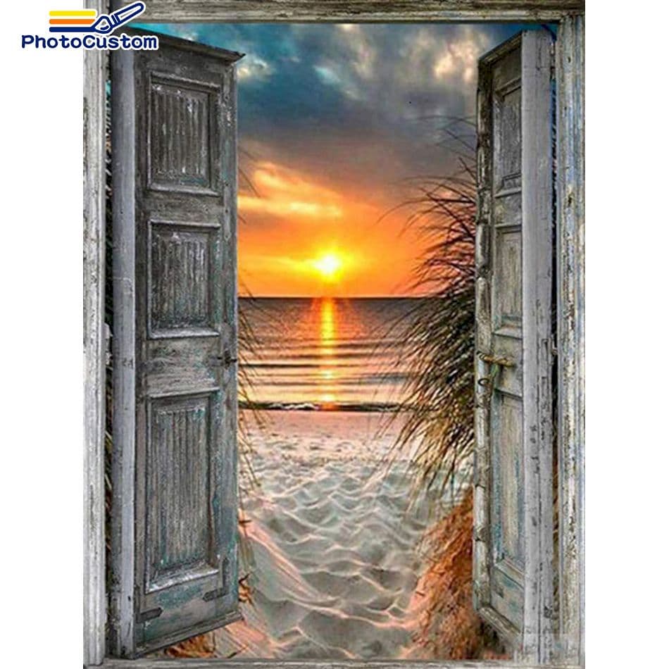 PhotoCustom 5d Diamond Painting Landscape Outside The Window Kits Diamond Mosaic Diy Embroidery Decor Handmade Gift