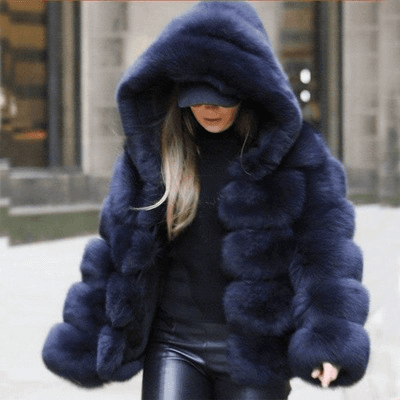 Women's Fashion Imitation Fox Fur Hooded Women's Coat Long Long Sleeve Cardigan