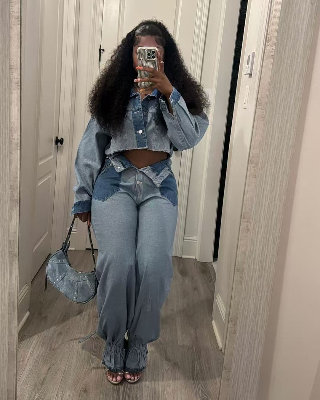 Women's Clothing Casual Color Matching Denim Suit