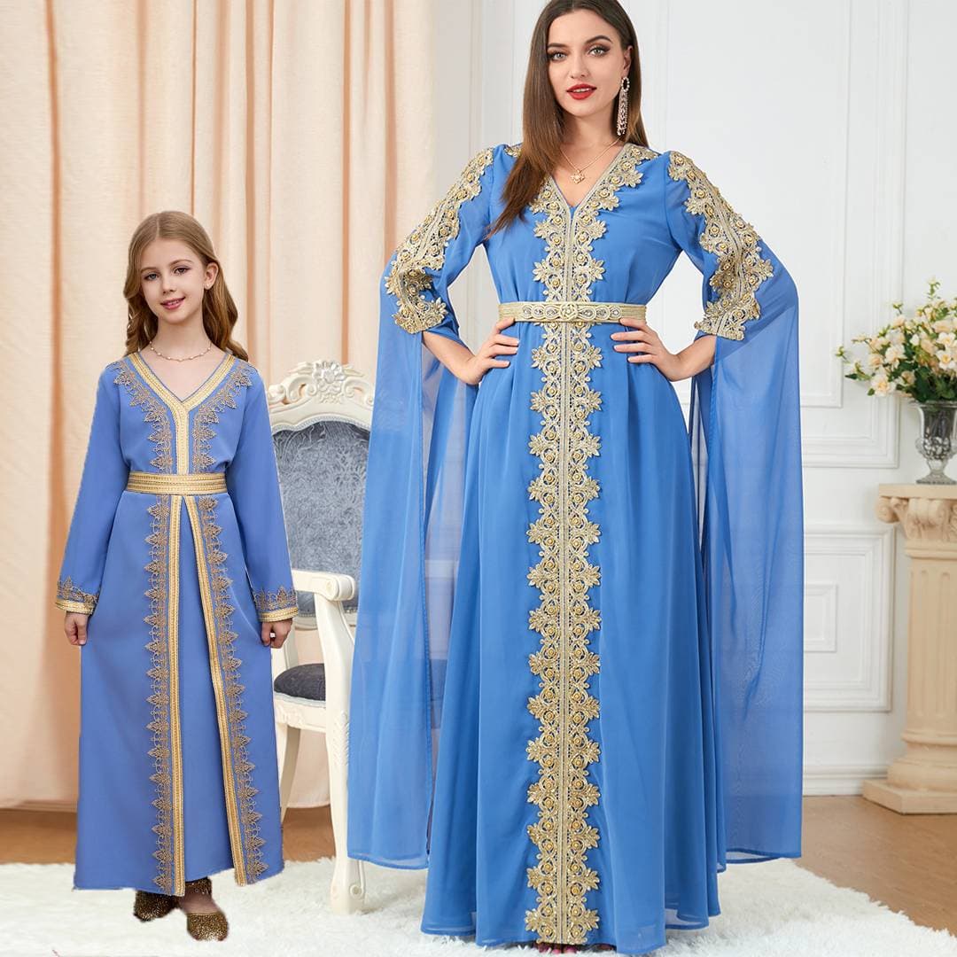 Women's Clothing Arab Evening Dress Abaya Robe Dubai Sequined Ultra Long Sleeve Two Piece Dress