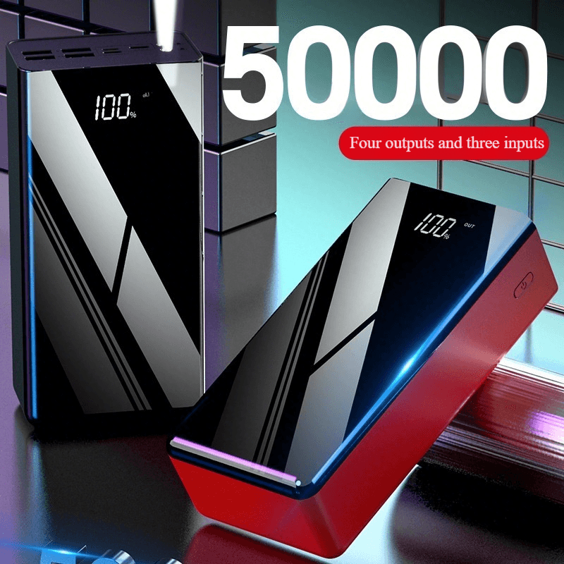 Large Capacity Power Bank 50000 MAh Mirror Screen Digital Display Mobile Power Bank