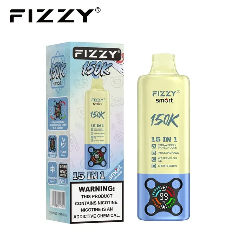 Fizzy Smart 150K, cigarette électronique jetable 15 en 1, 4 capsules indépendantes de 80 ml à 2 % de nicotine