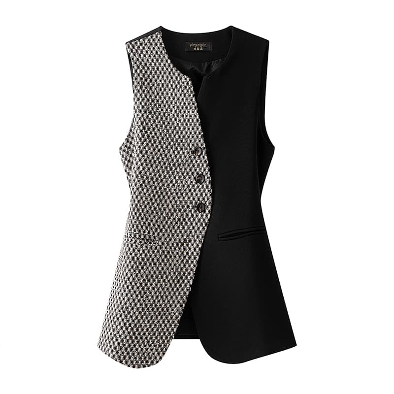 Women's Clothing round neck vest new design slim fit plaid vest outer wear waistcoat