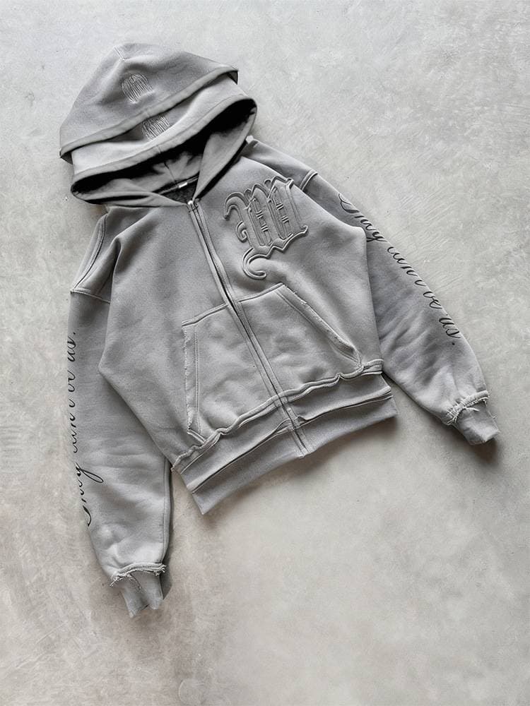 Ensemble streetwear – Sweat à capuche zippé effet usé et pantalon taille basse stretch, tenue style Harajuku