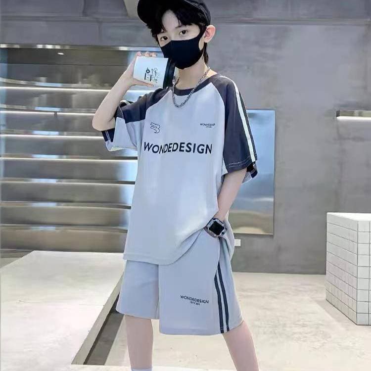 Mother & Kids Boys' Stylish Sports Summer Outfit Set Trendy Cool Style Children's Clothes Medium And Large Sizes