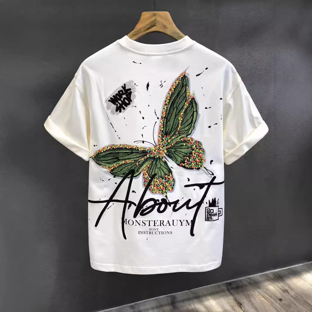 Men's Clothing Heavyweight Trendy Brand Pure Cotton Printed Men's Short Sleeved T Shirt 2024 New Summer Hot Selling Trendy Casual Round Neck T Shirt